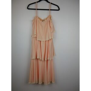 Vintage The Dress Peach Tiered Lace Trim Spaghetti Strap Midi Dress